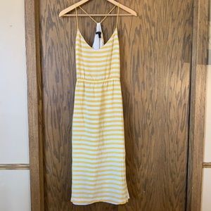 J crew yellow/white stripe halter silk midi dress